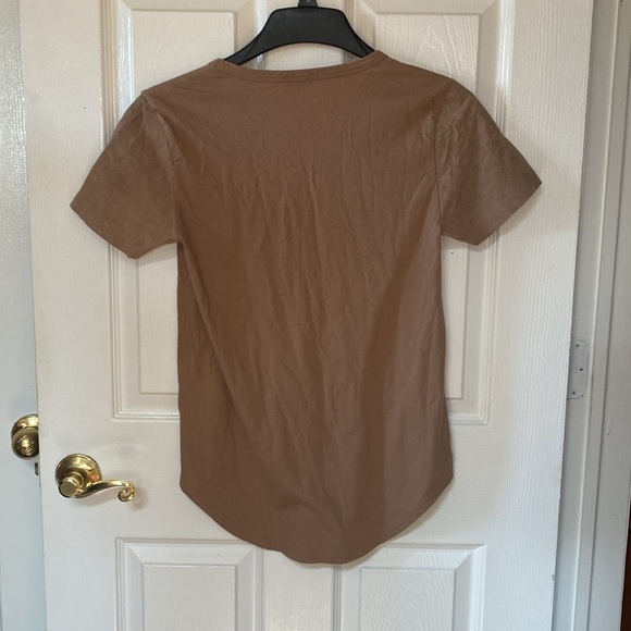 JOSEPH Brown Cotton Jersey Suede Short Sleeve Crew Neck Shirt - Picture 2 of 11